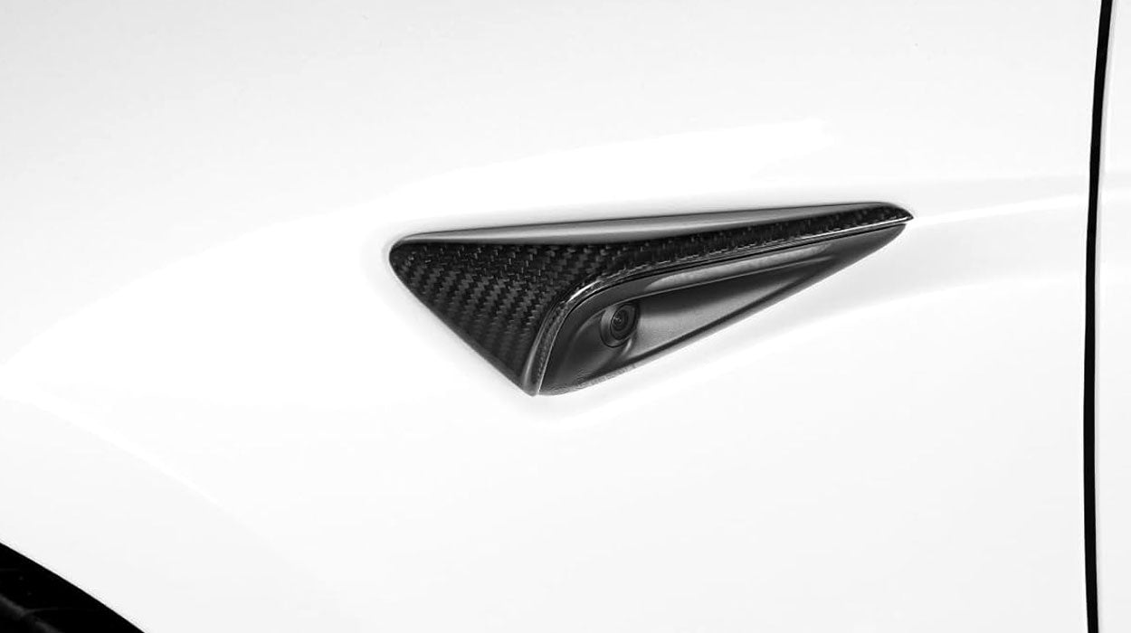 2025-2026 Tesla Model Y Juniper / Model 3 Highland Carbon Fiber Side Camera Covers - Gloss Carbon - 3