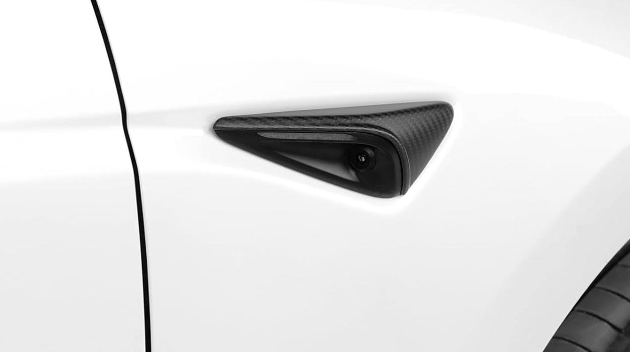 2025-2026 Tesla Model Y Juniper / Model 3 Highland Carbon Fiber Side Camera Covers - Matte Carbon - 2
