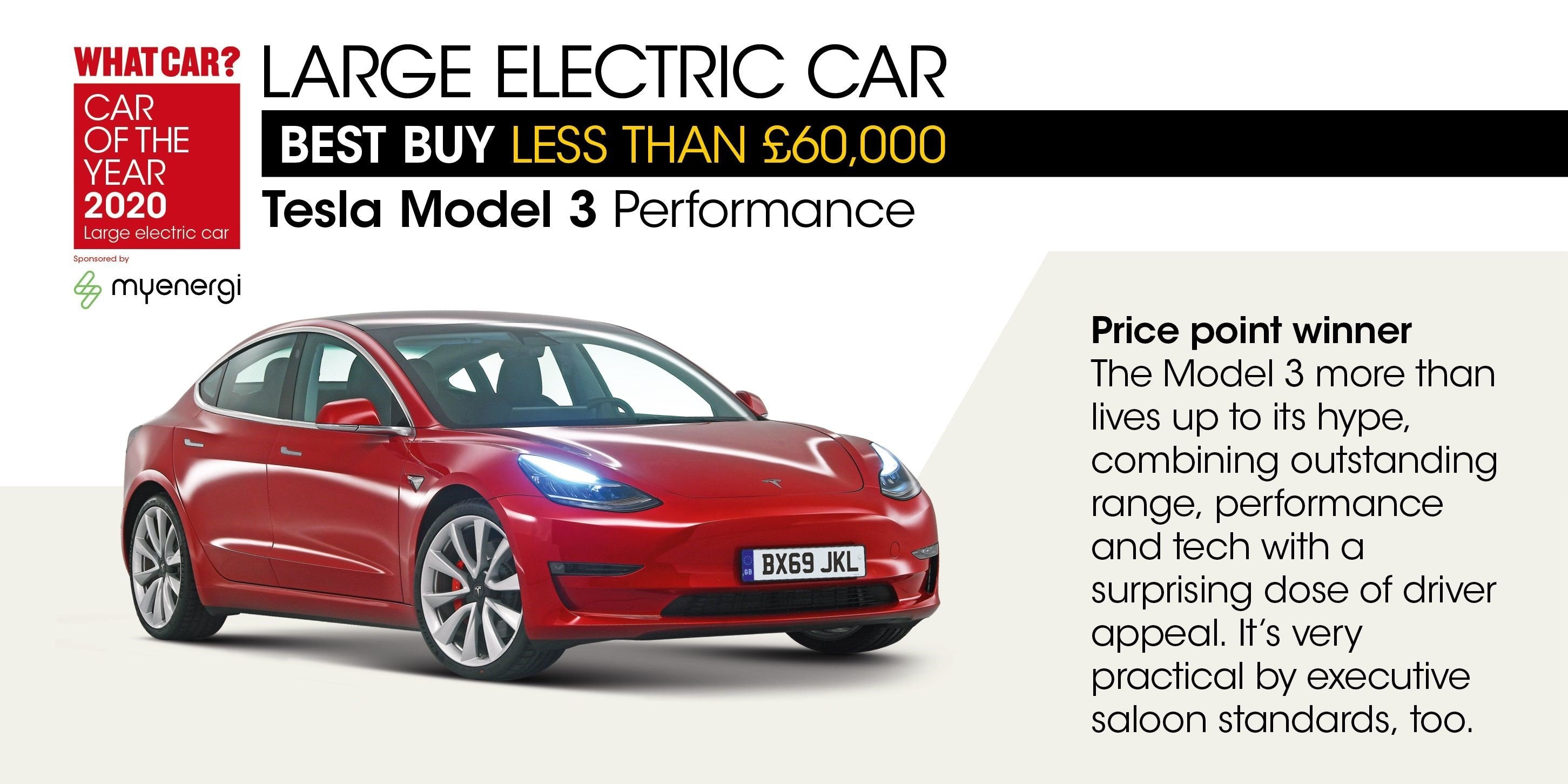 Tesla Model 3 wins Large Electric Car of the Year 2020 Award in UK