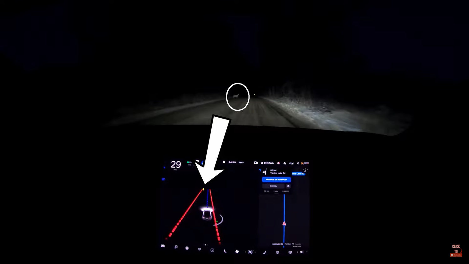 Tesla Full Self-Driving FSD Beta Evades Deer at Night on Backroads