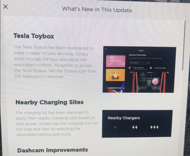 More Update: Tesla 2020.16 OTA Software Update with Redesigned ToyBox & Improved Charging List