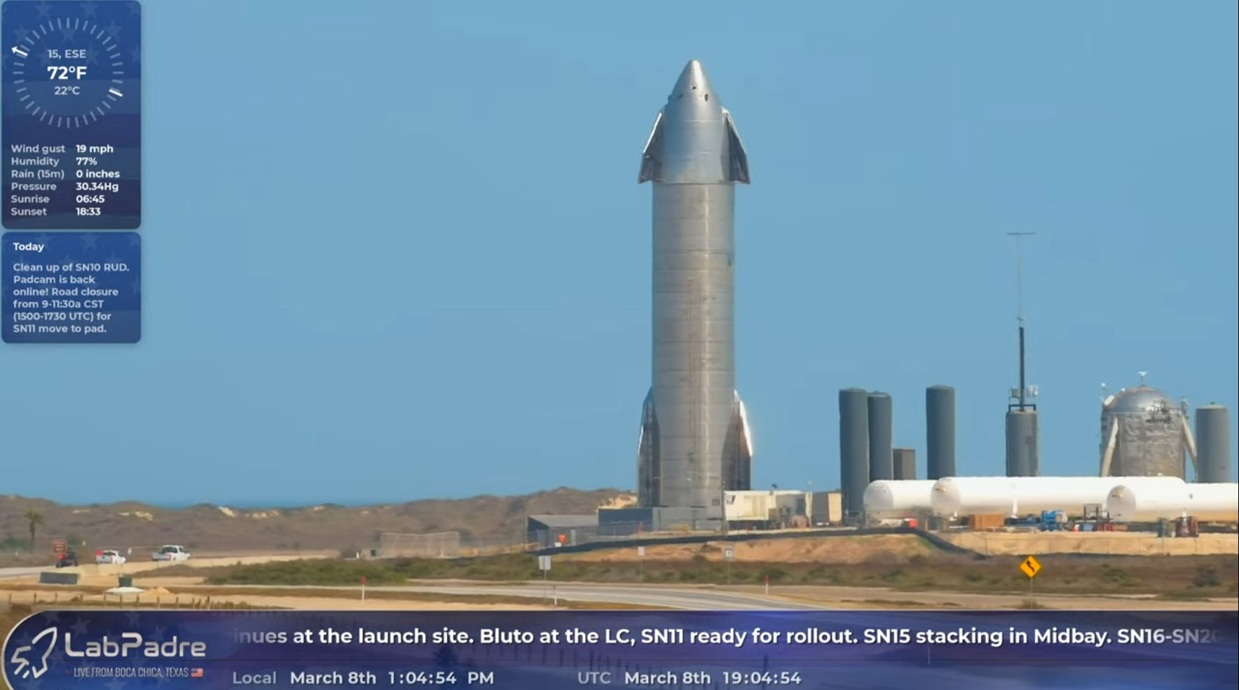 SpaceX Transports Starship SN11 To The Boca Chica Beach Launch Pad