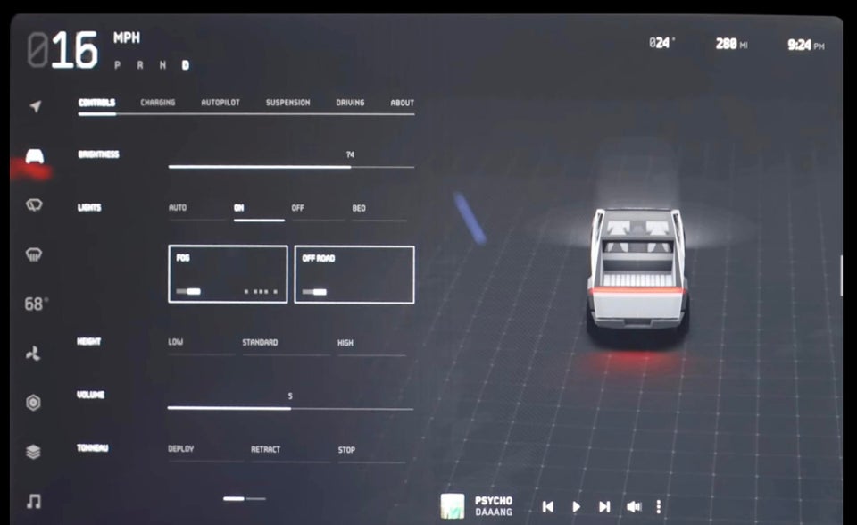 Tesla CyberTruck UI shows “OFF ROAD MODE” is available