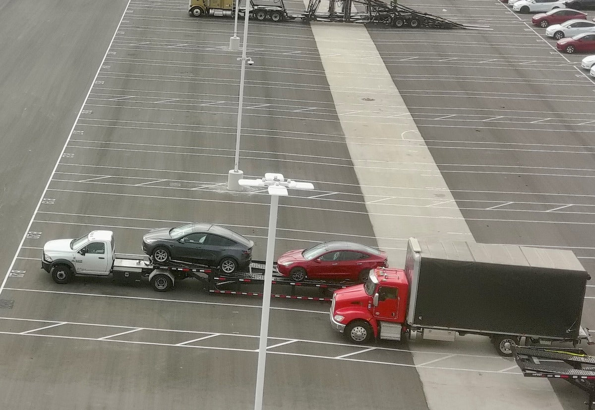Tesla Model 3 & First Model Y with White Interior Spotted at Giga Texas