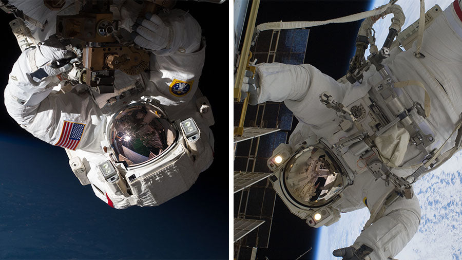 NASA Astronauts at the Space Station complete tasks during a 6-hour Spacewalk