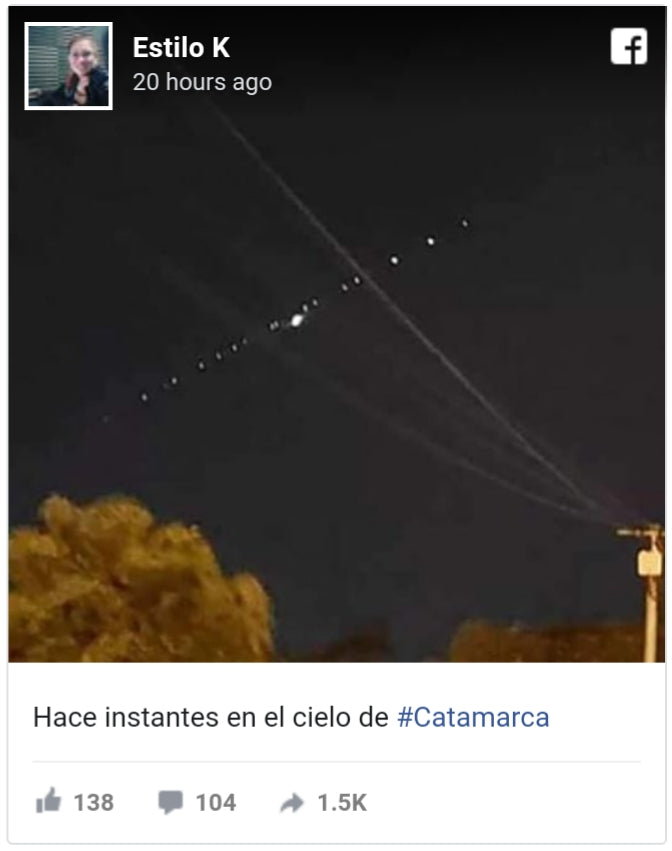 SpaceX Starlink satellites seen over Argentina last night -many thought it was a UFO fleet!