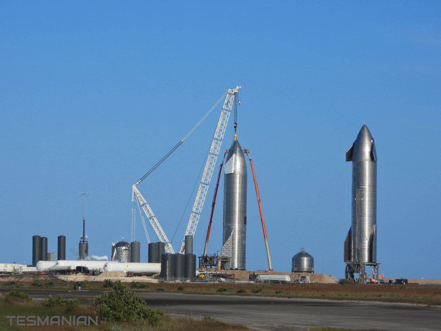Two Starships await a test flight at the SpaceX South Texas Launch Site