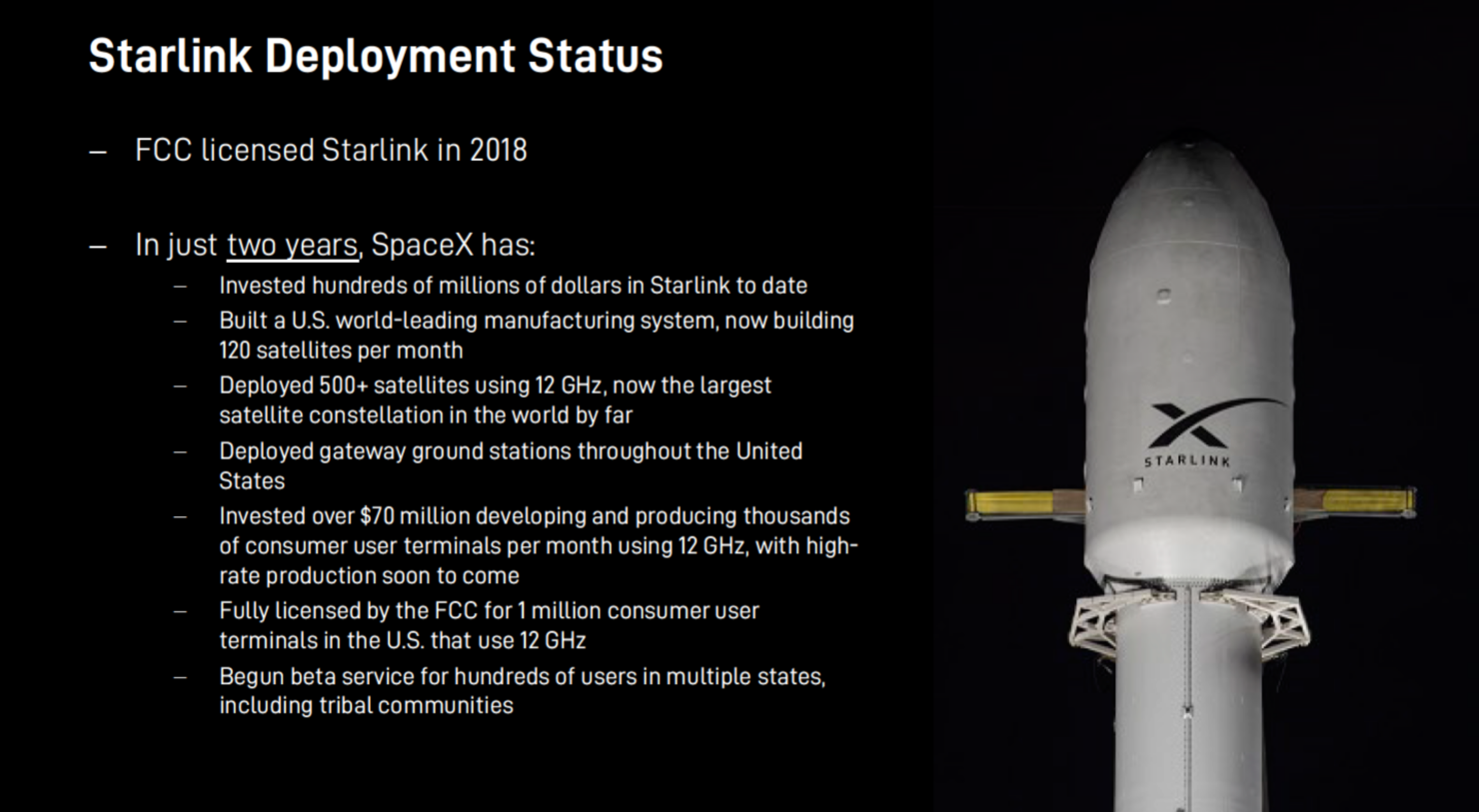 SpaceX invested over $70 million in Starlink Production