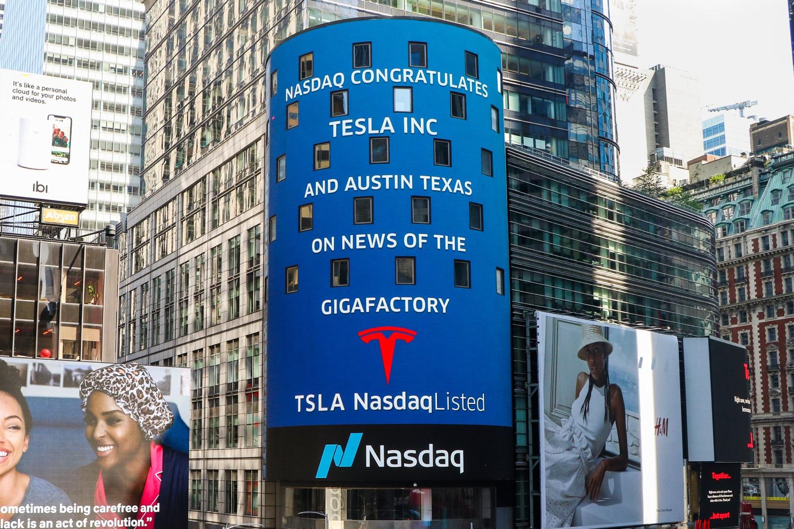 NASDAQ Congratulates Tesla and Austin Texas in Times Square on New Gigafactory