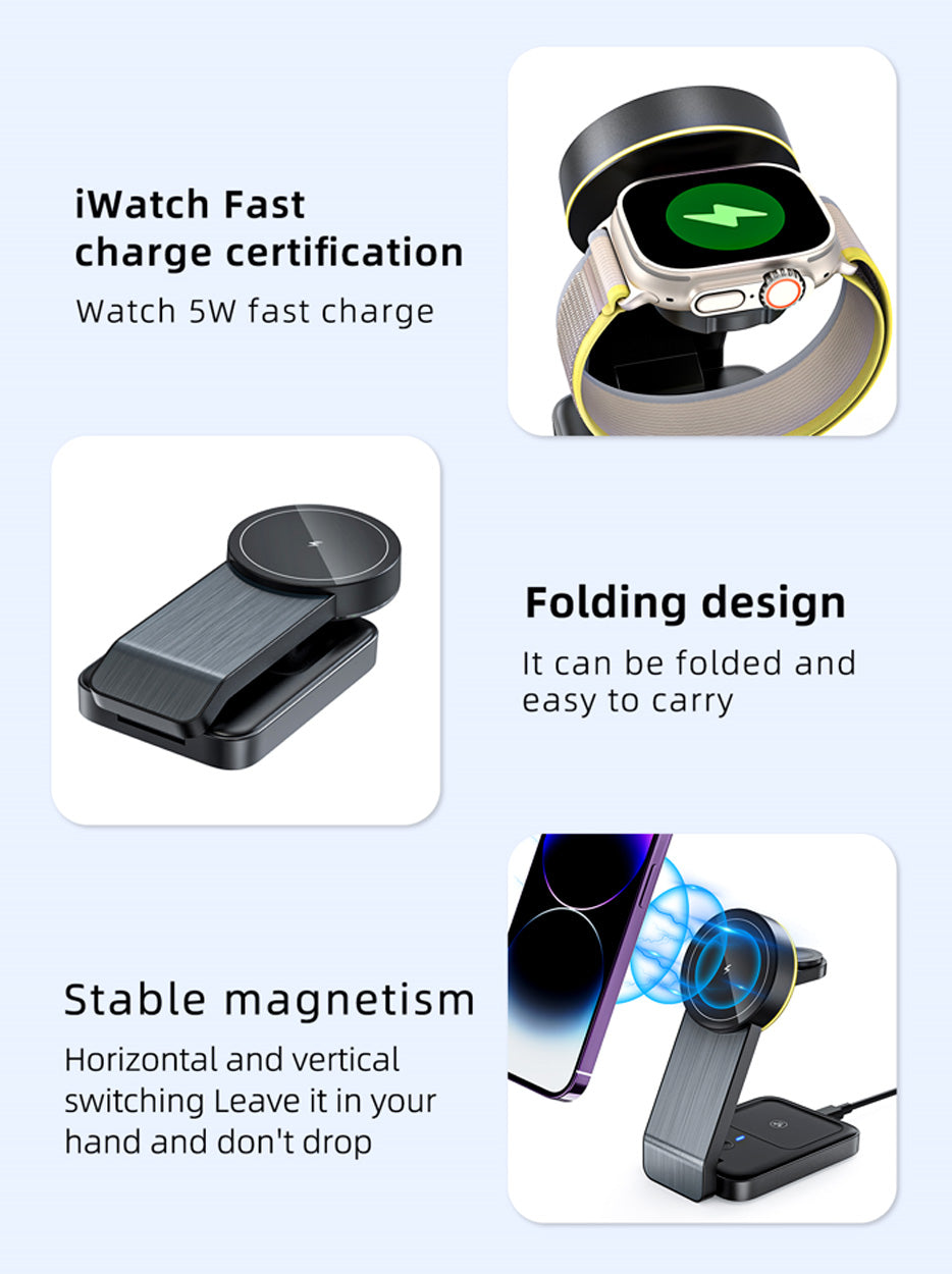 3-in-1 Magnetic 15W Wireless Charging Station - VS6 - 3