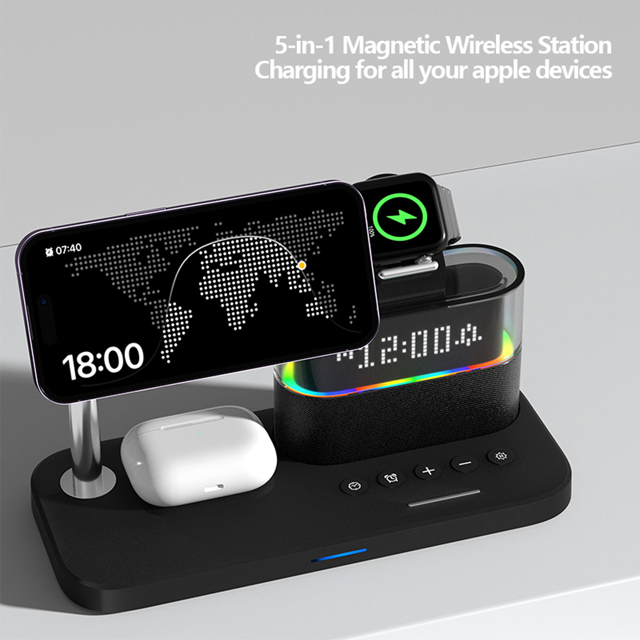 3-in-1 Magnetic Wireless Charging Station with Alarm Clock - 3