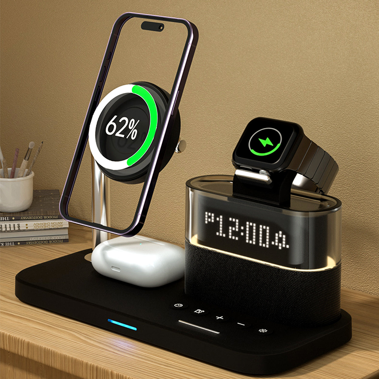 3-in-1 Magnetic Wireless Charging Station with Alarm Clock - 4