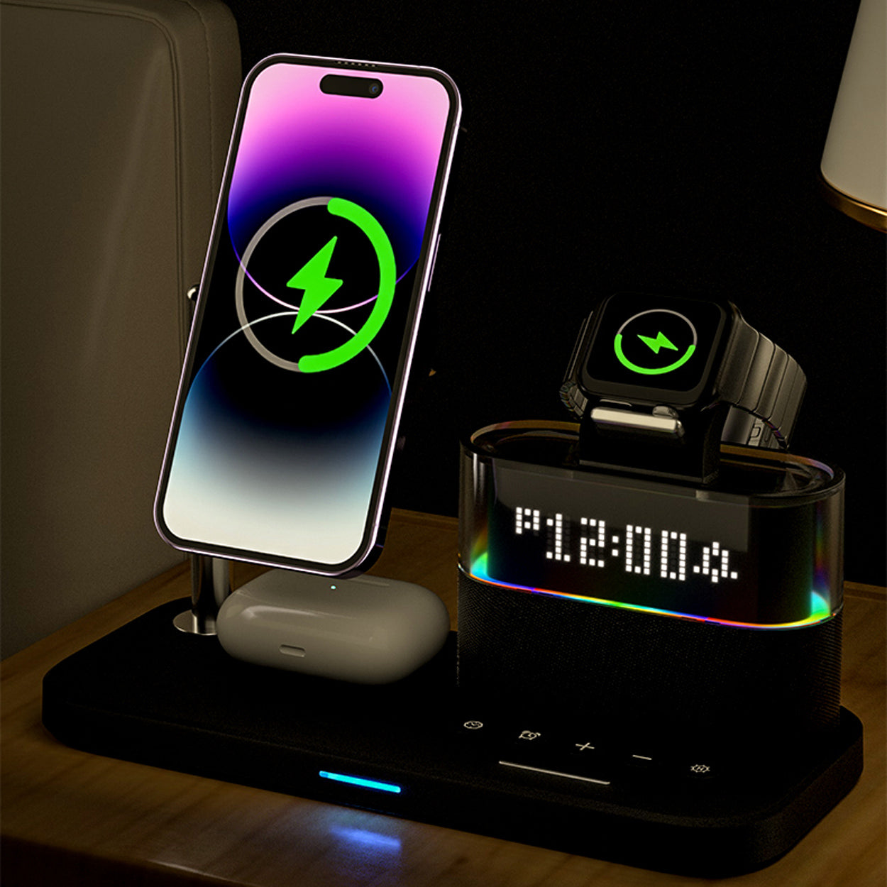 3-in-1 Magnetic Wireless Charging Station with Alarm Clock - 6