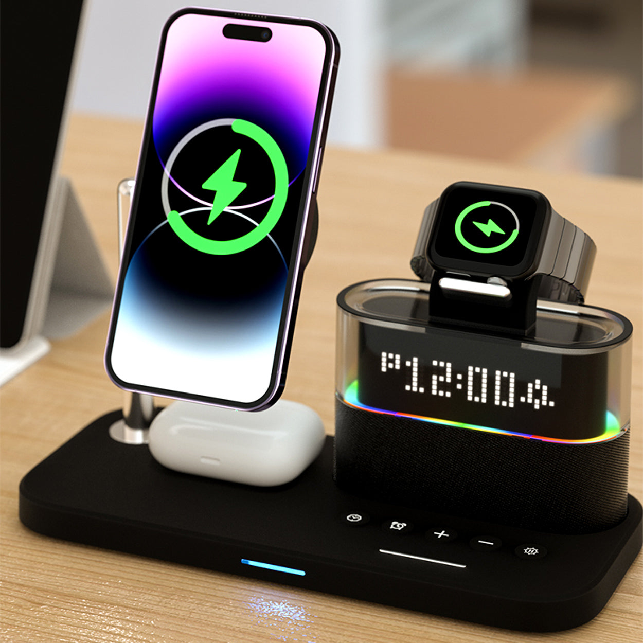 3-in-1 Magnetic Wireless Charging Station with Alarm Clock - 7