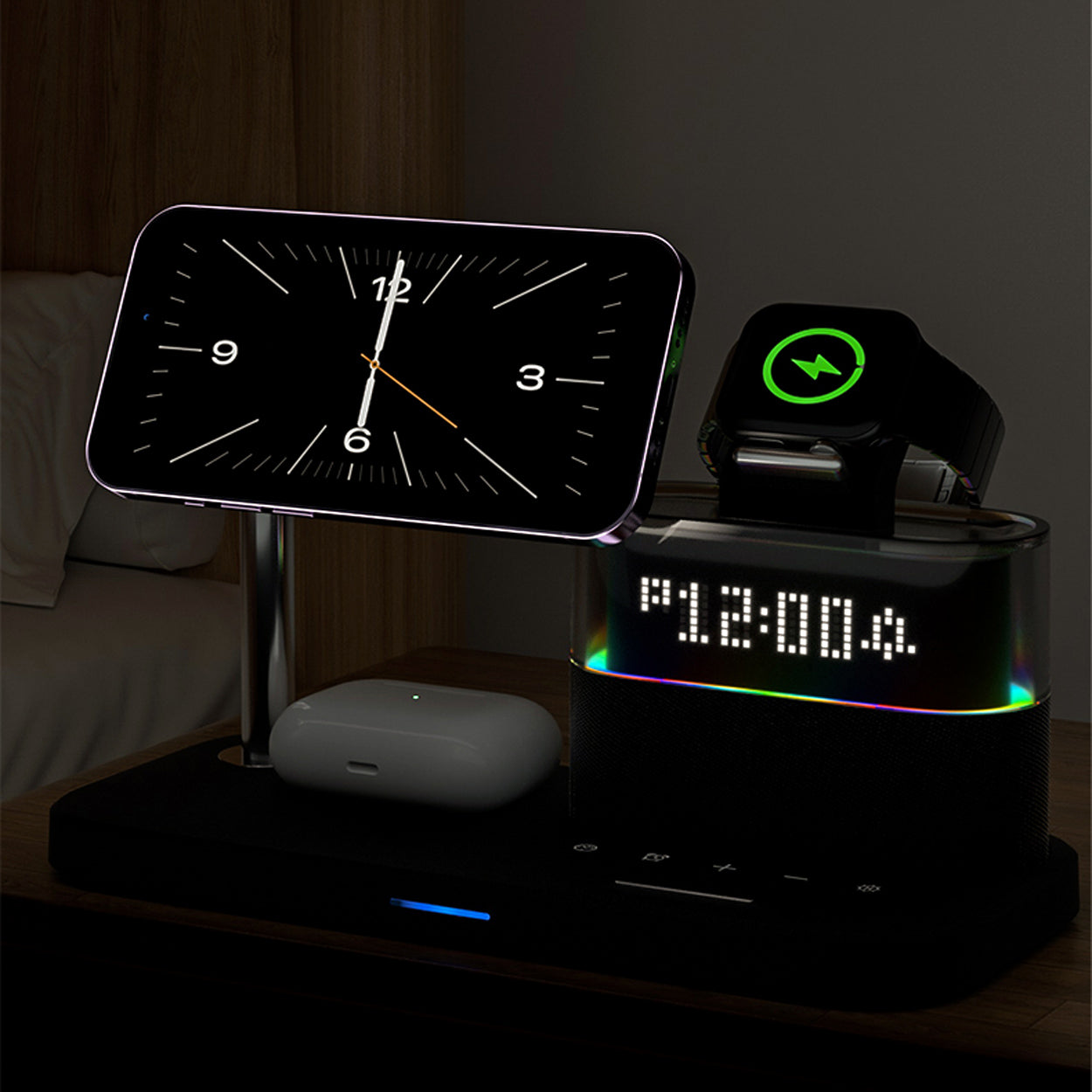 3-in-1 Magnetic Wireless Charging Station with Alarm Clock - 8