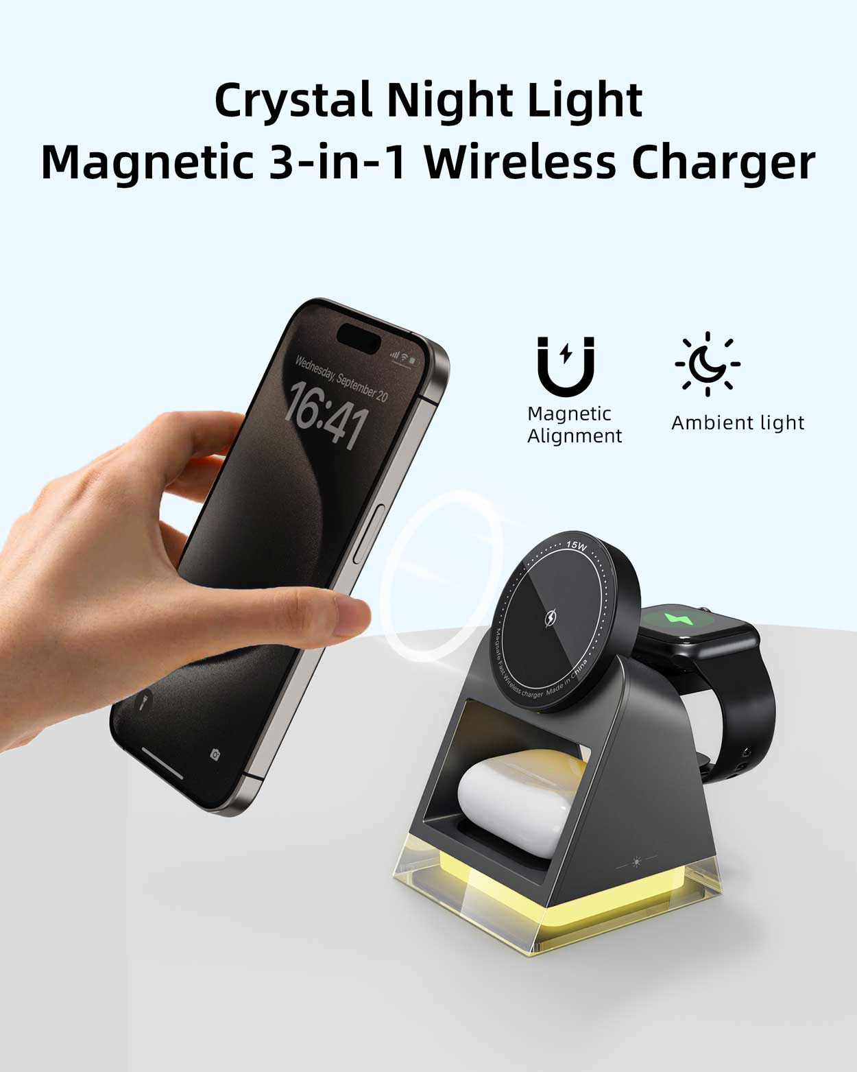 3-in-1 Magnetic Wireless Charging Station with Night Light - 4