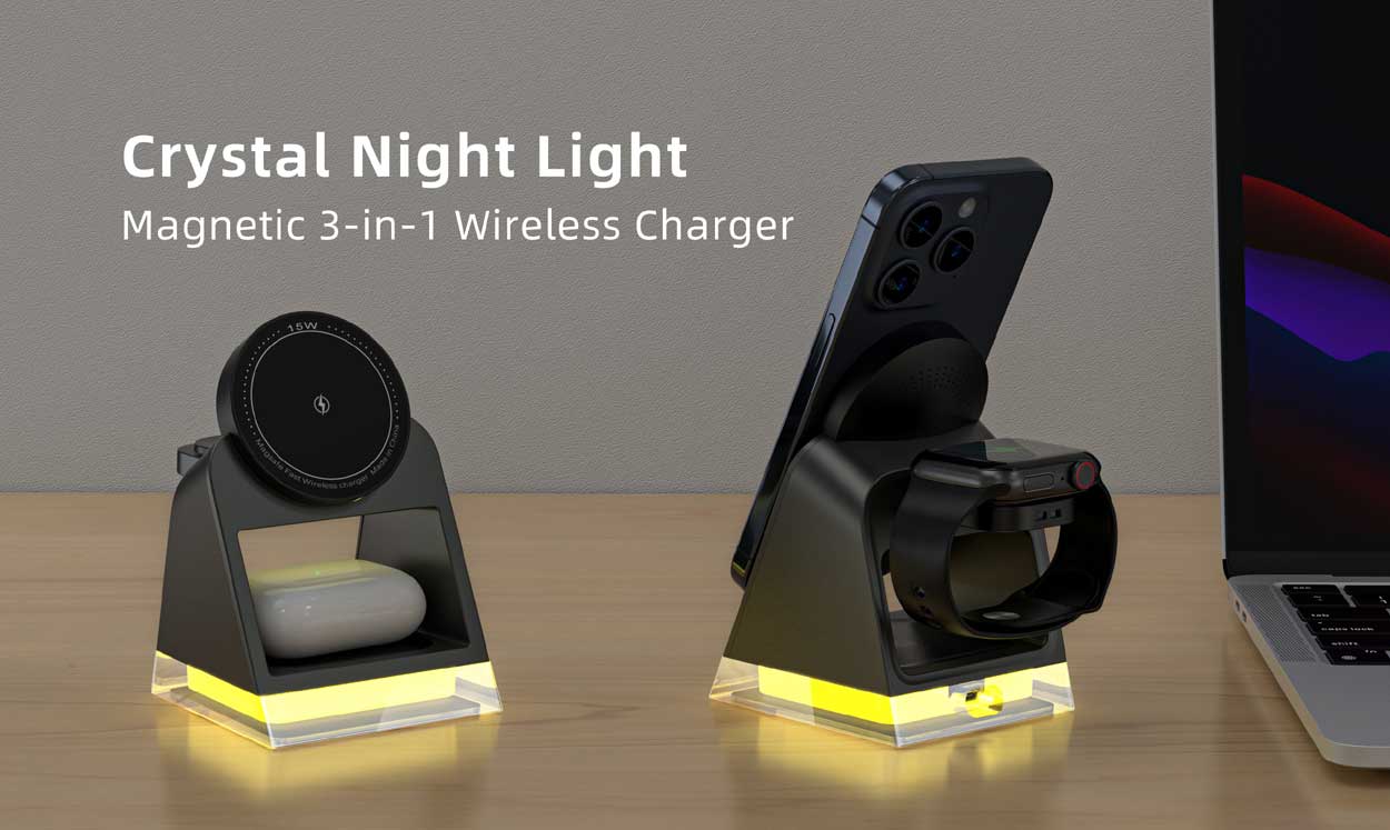 3-in-1 Magnetic Wireless Charging Station with Night Light - 8