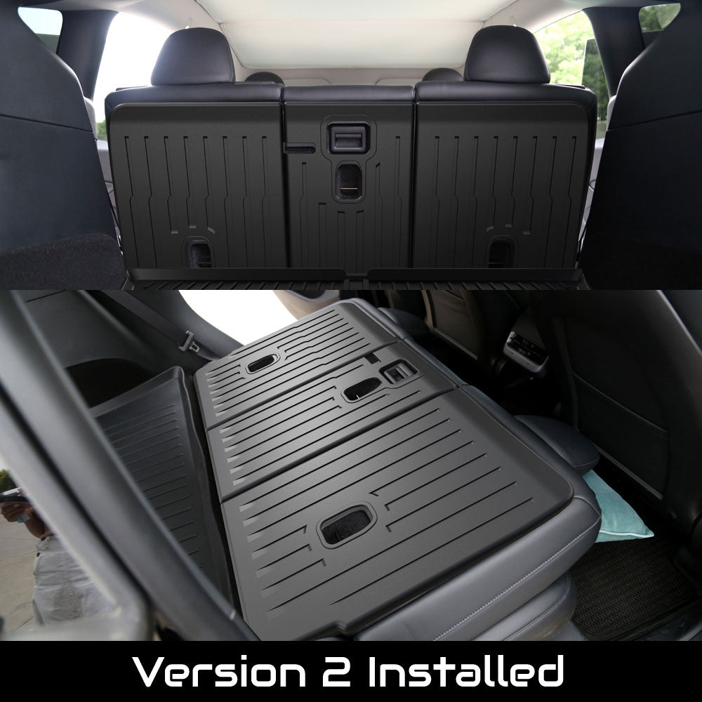 Tesla Model Y Second Row Seats Back Cover Mats (5 or 7 Seater) - 3 Pieces - Version 2 - Installed
