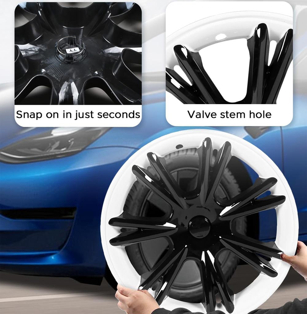 Tesla Model Y Wheel Covers Hub Caps (19 in) - B&W - 2