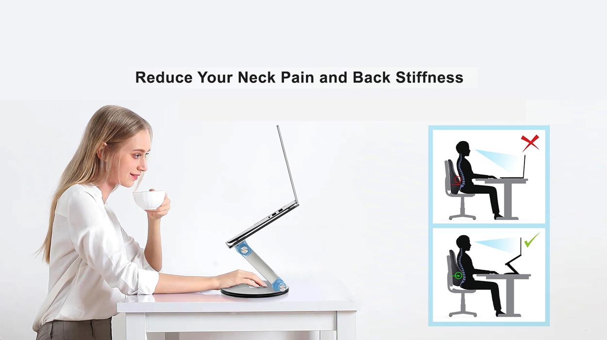 Ergonomic Laptop Stand with 360 Rotating Base and Adjustable Tilt - 8
