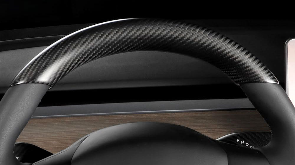 Tesla Model Y & Model 3 Steering Wheel Overlay Covers - Matte Carbon Fiber - 4